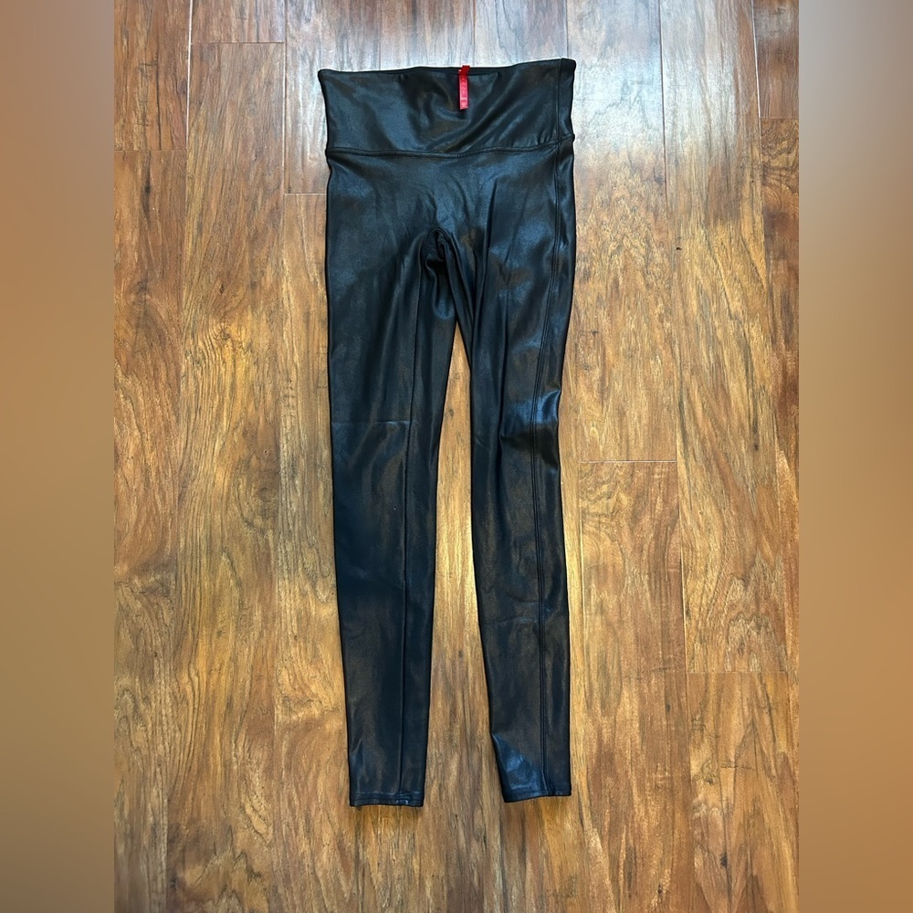 Spanx Faux Leather Black Leggings Stretch Comfortable Shape-wear Party Disco